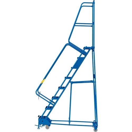 NEW 8 Step Steel Rolling Ladder, 24″W Perforated Step, Cal/OSHA Handrail!!