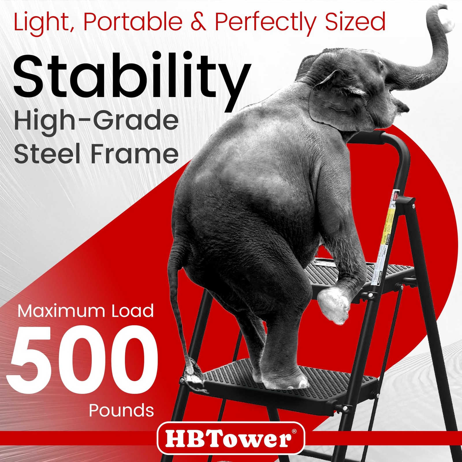 HBTower Step Ladder, Folding Stool with Wide 3 Black