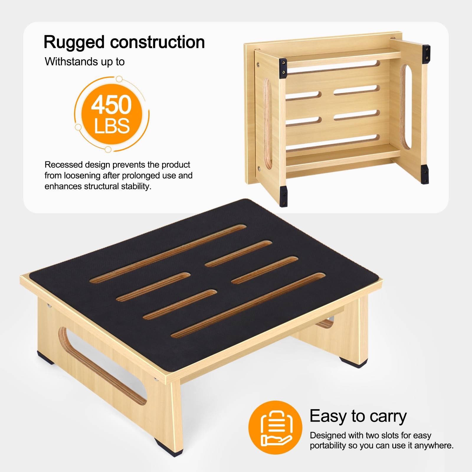 One Step Stool for Adults Seniors with Non-Slip Rubber 5.5inch, Natural