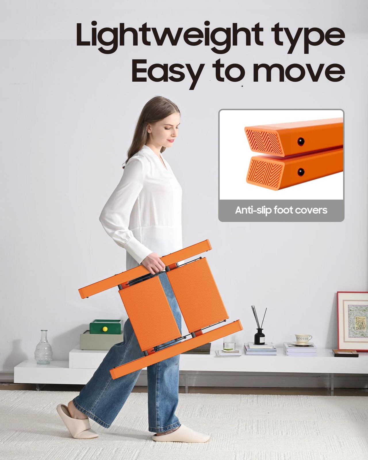 HillhutApex 2 Step Ladder, Lightweight Portable 2 Stool 2 Step, Orange