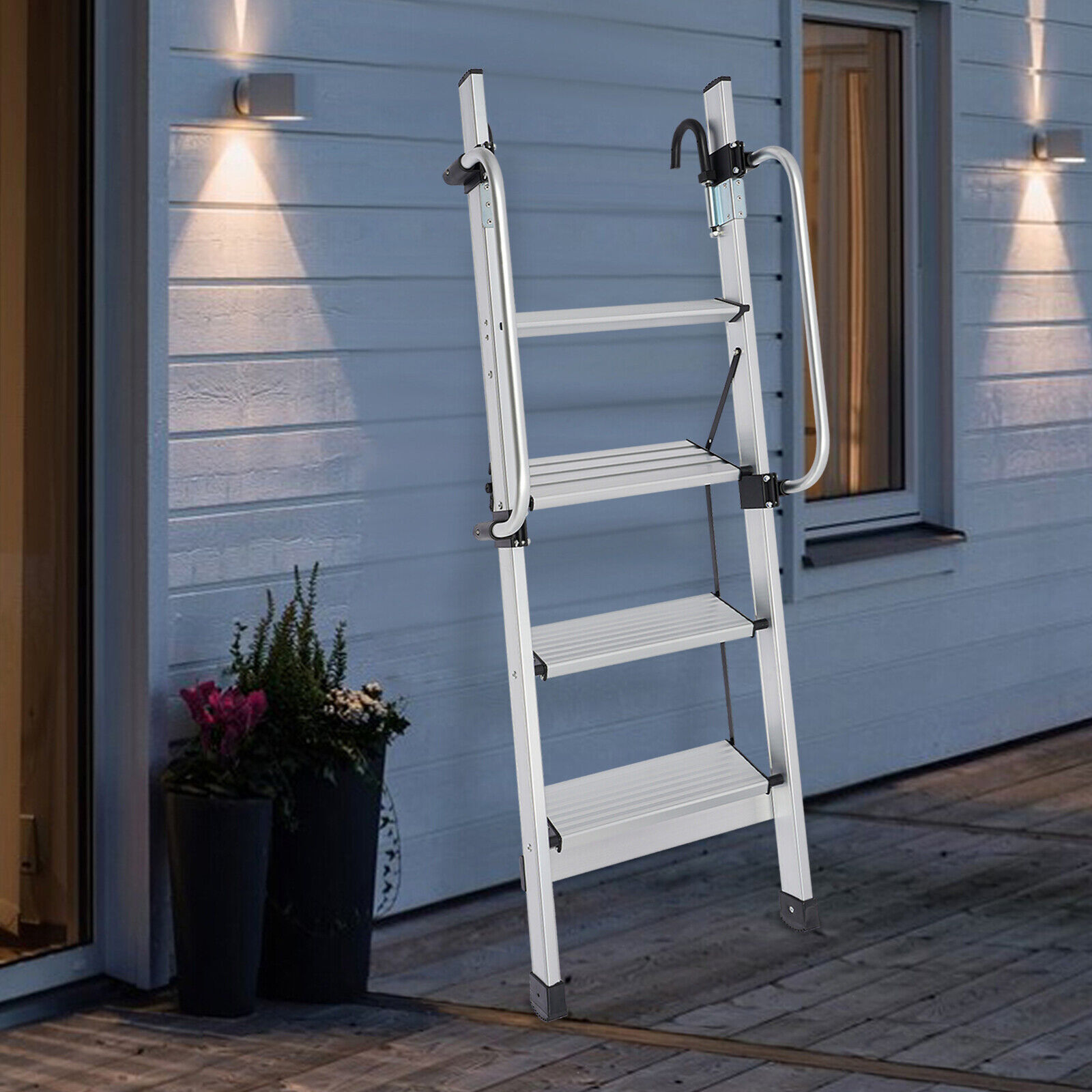 4-Step Floor Standing Bed Ladder Ladder w/ Adjustable Handrail 150kg/330.69lbs