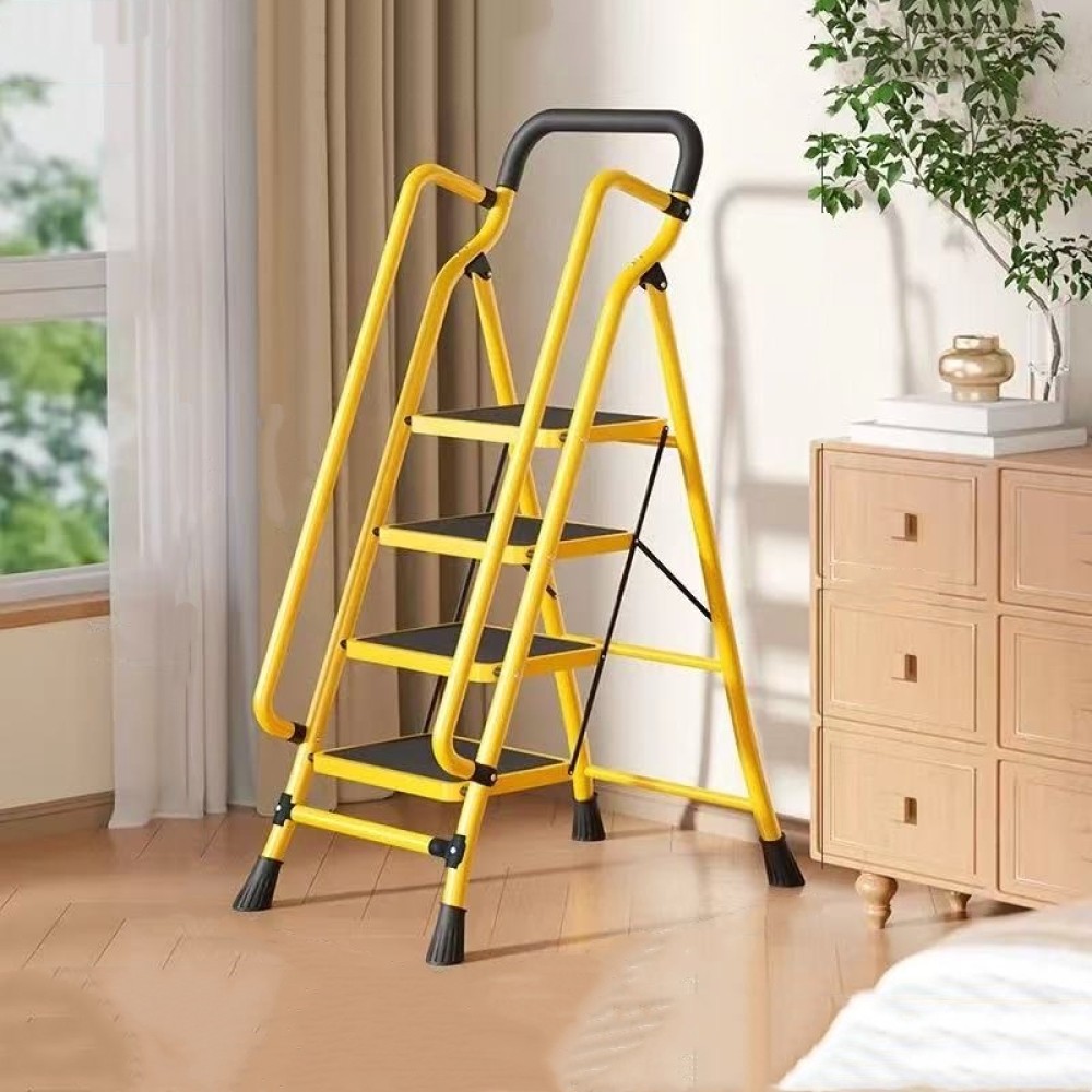 4Step Ladder with Handrails Folding Step Stool with Anti-Slip Wide Pedals Yellow