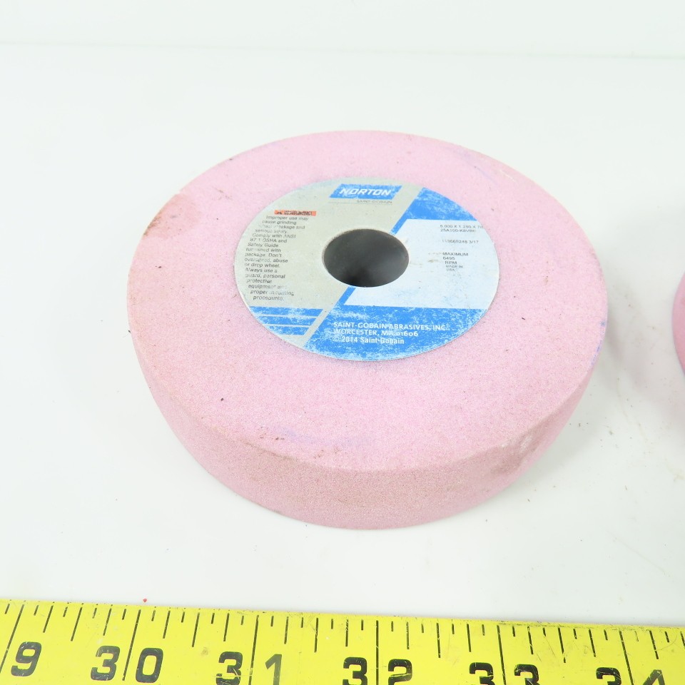 Norton 25A100-K8VBE Pink Vitrified Grinding Wheels 5″x 1.25″x .75″ Lot Of 2