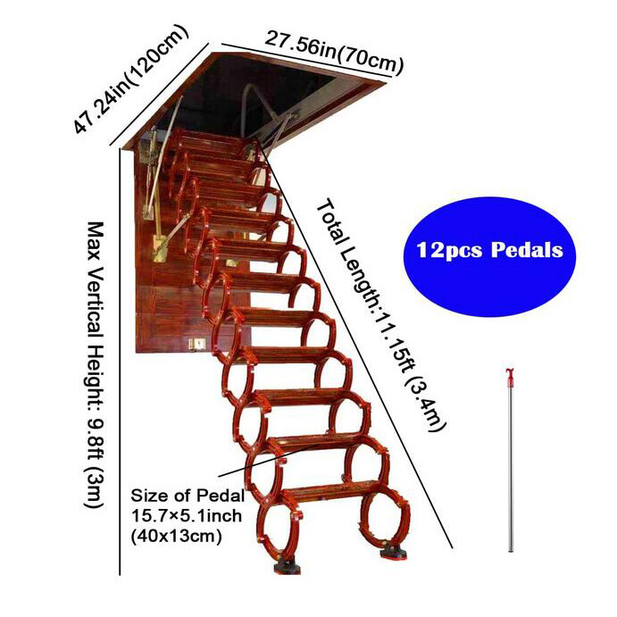 Attic Ceiling Ladder Red Loft Wall Ladder Stairs 9.8ft Ceiling Mounted 660Pounds