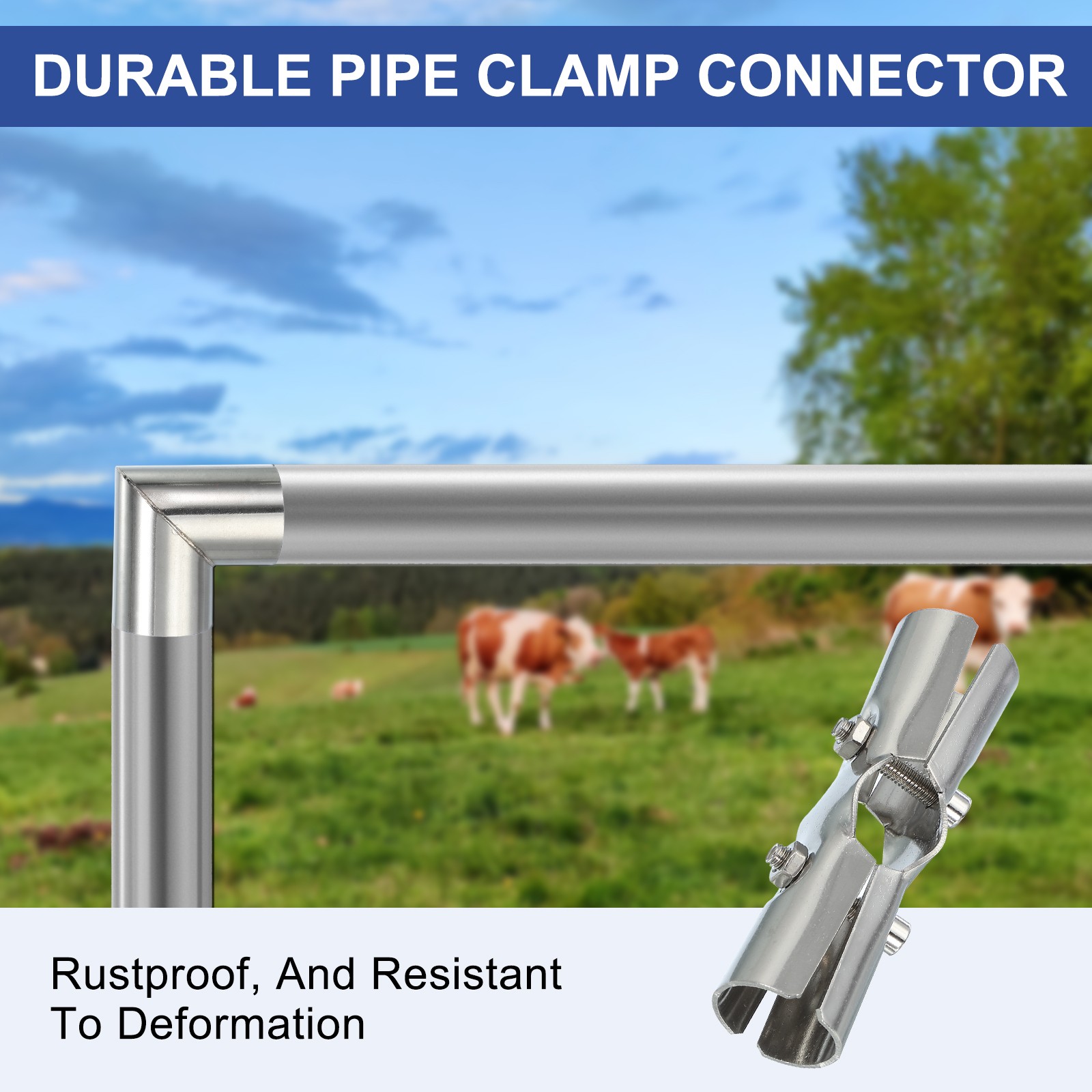 1″ 3 Way Pipe Clamp Connector, 2 Pcs Chain Fence Clamps, Silver