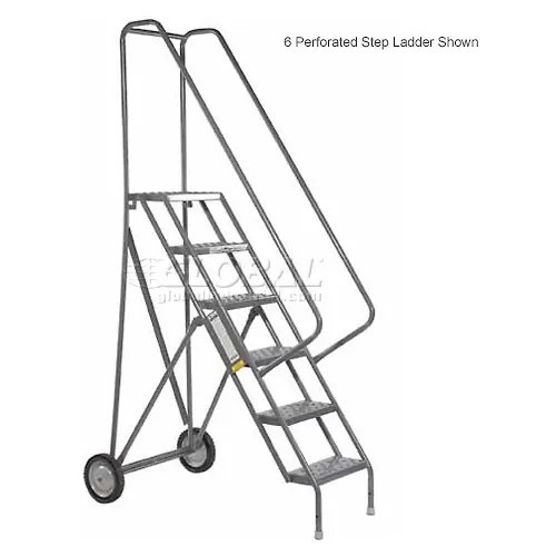 7 Step All-Terrain Rolling Steel Ladder – Perforated Tread – 450 Lbs. 10 ft high