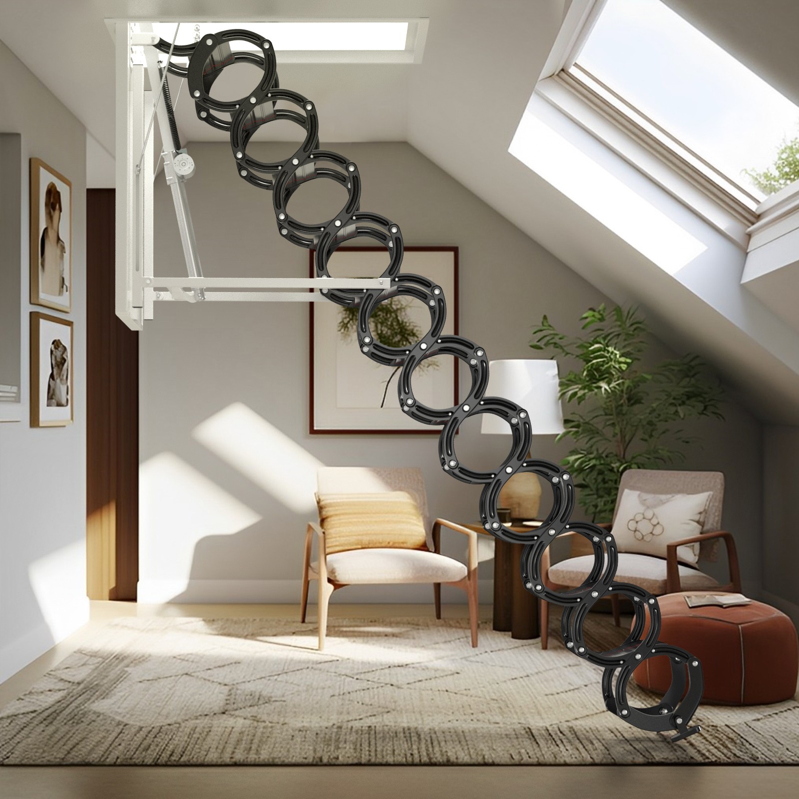 11 Steps 3m Electirc Attic Ladder Aluminum Folding With Remote Loft 31.5*35.4″