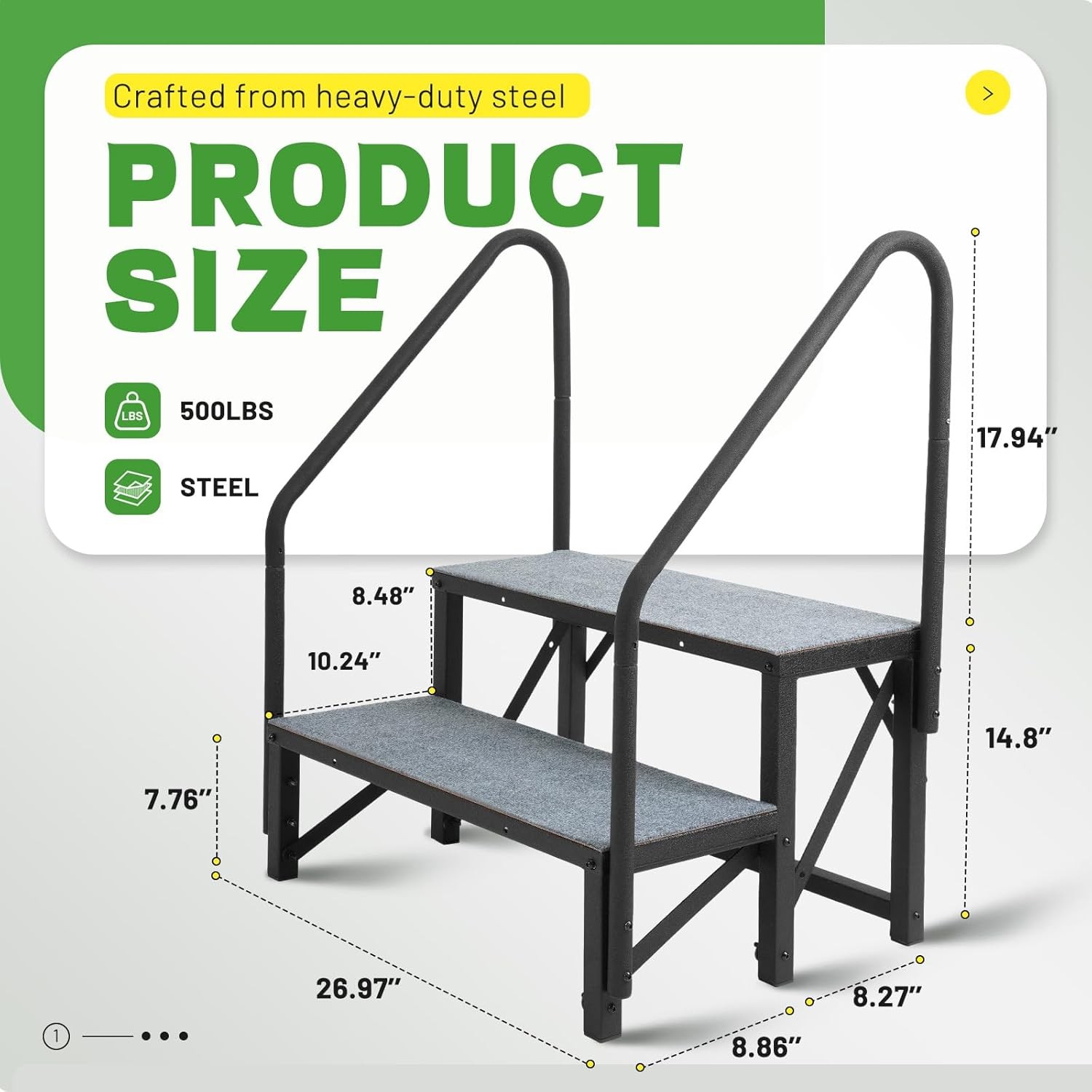 RV Stairs with Handrails 2 Steps Hot Tub Outdoor Stairs with Mats, Heavy Duty