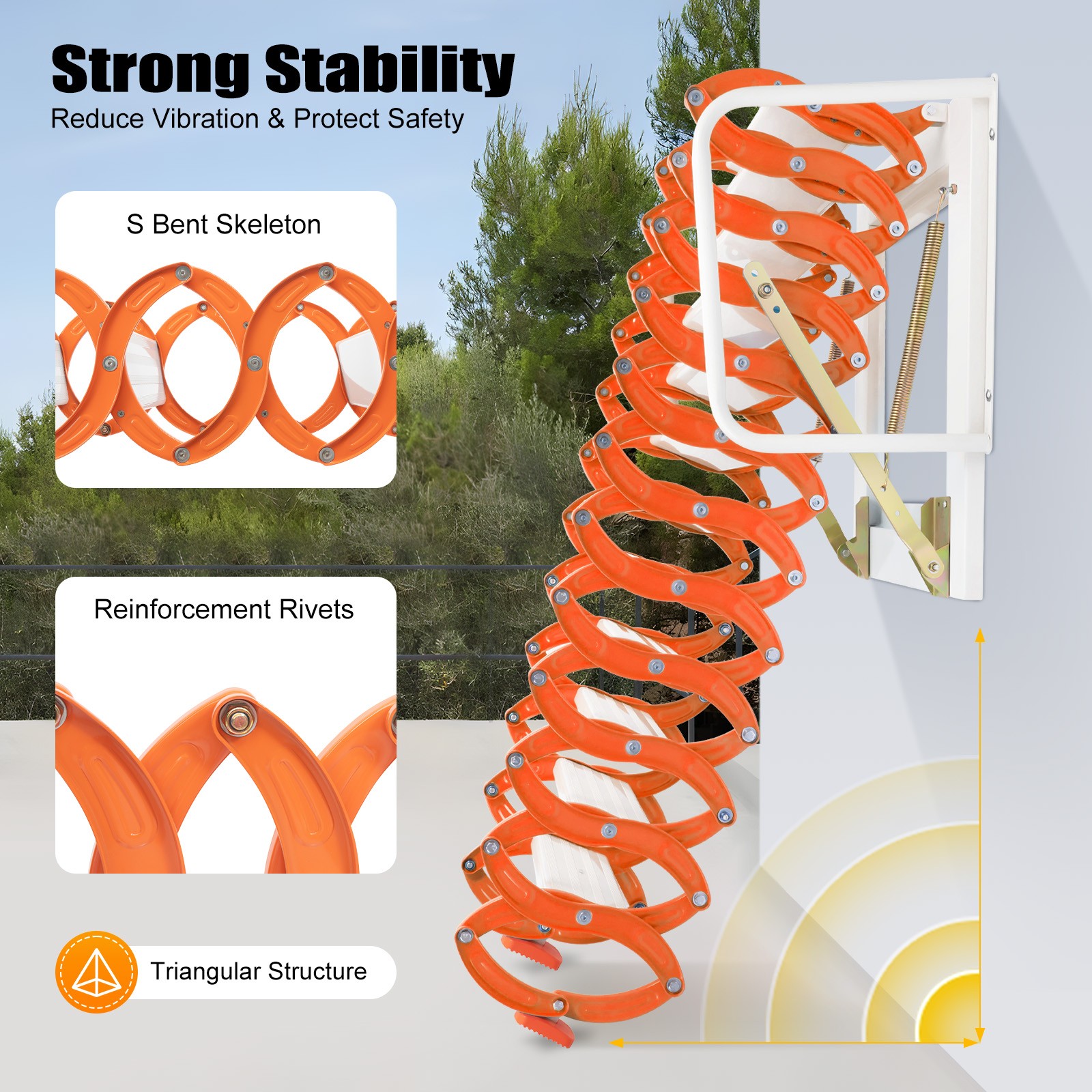 12 Steps Attic Ladder Folding Loft Ladder Wall Mounted Pull Down Attic Stairs