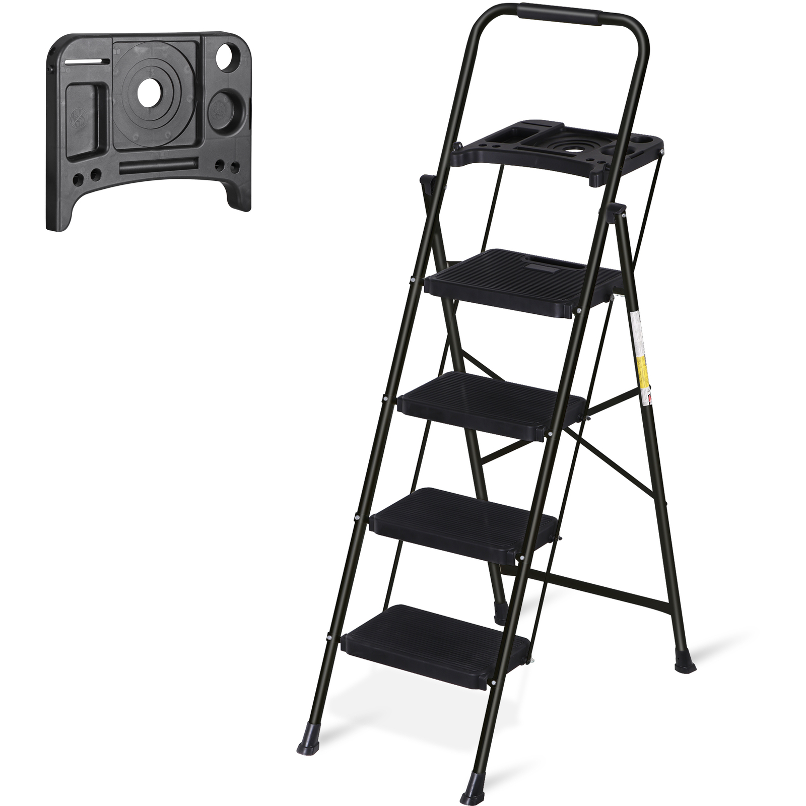 Folding Step Ladders for Kitchen/Closet Ladder 4 Step for Adults Non-Slip Black