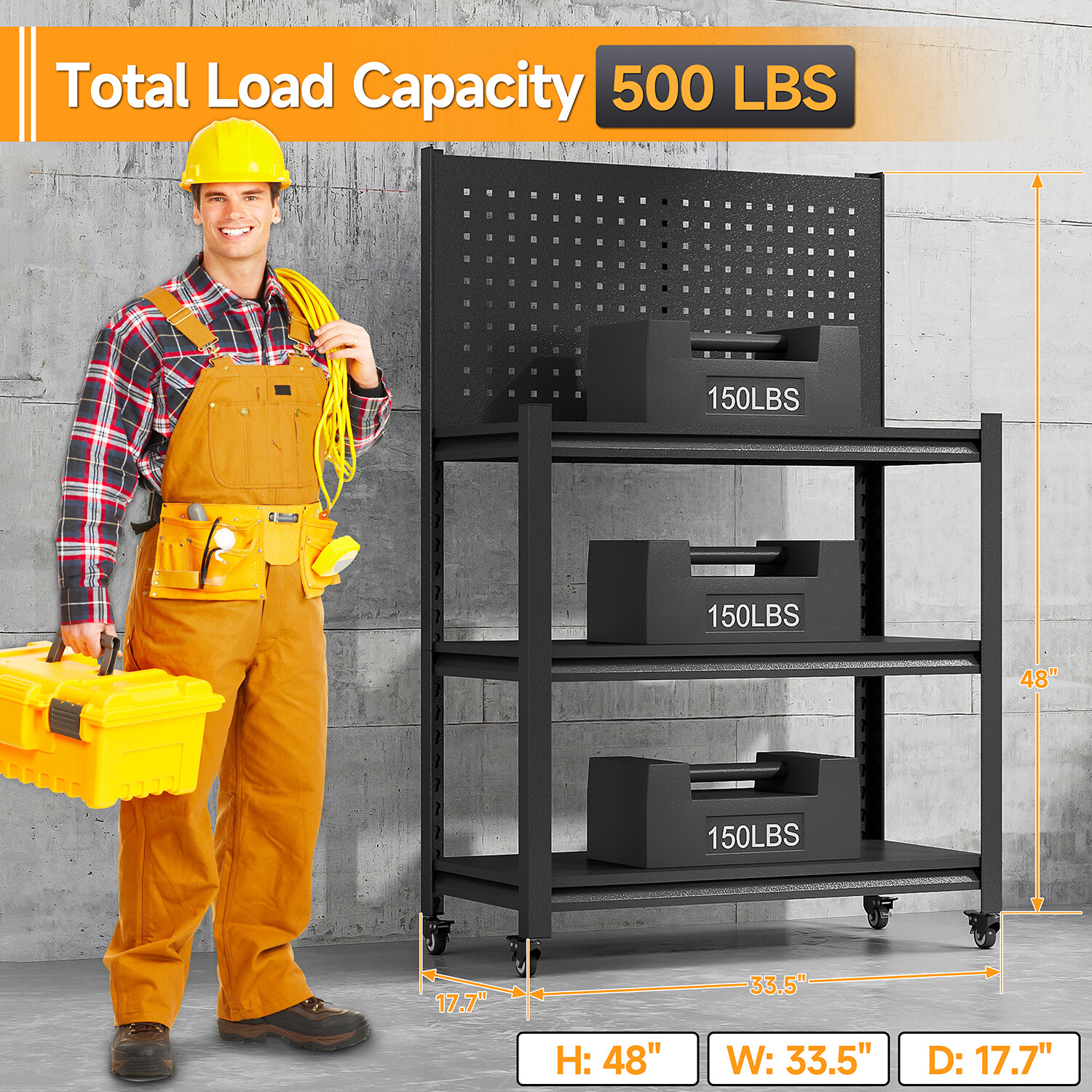 3-Tier Metal Storage Shelf Garage Shelving Tool Rack Work Stands & Platforms