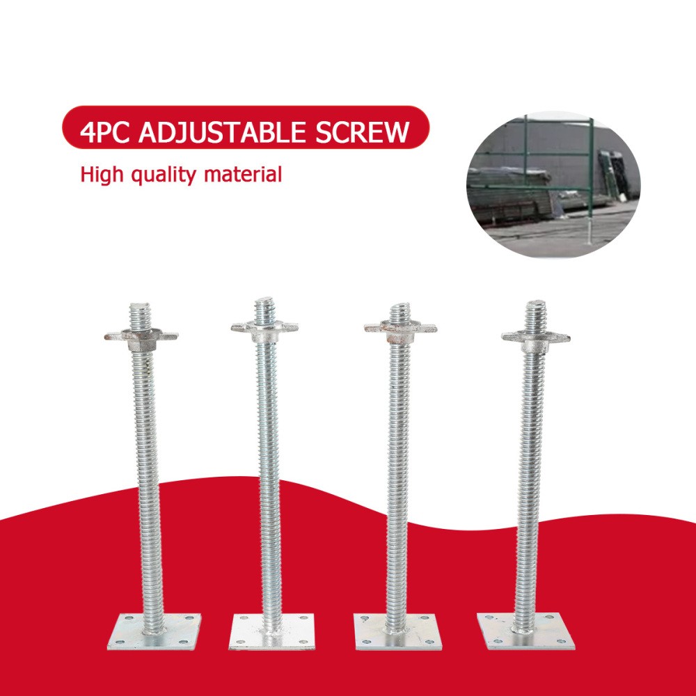 4-Pack Adjustable Leveling Jacks 18″ Scaffolding Solid Screw 4.7×4.7″ Base Plate