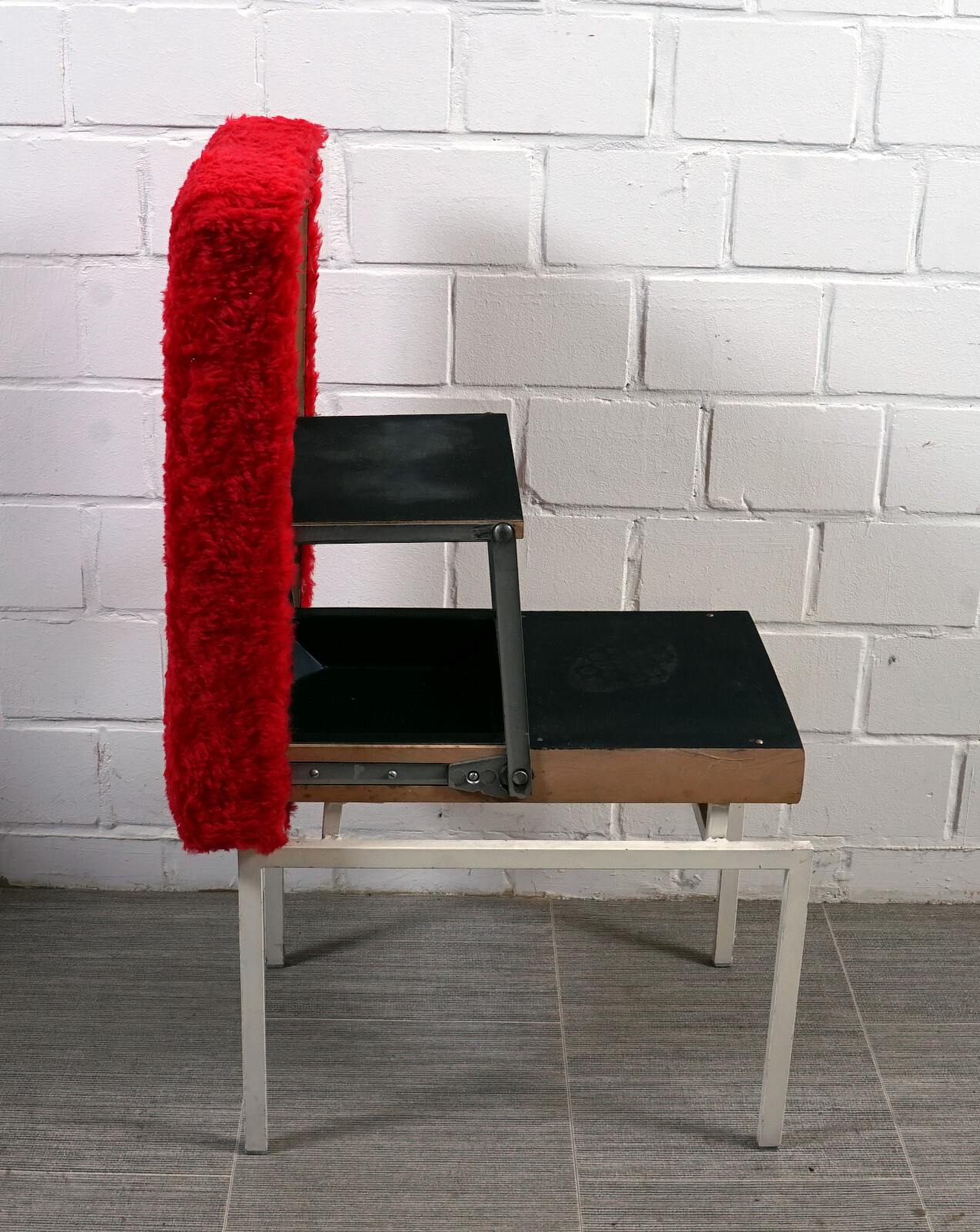 Rare COR Folding Stool Footstool Step Ladder Metal Fabric Vintage 1960s