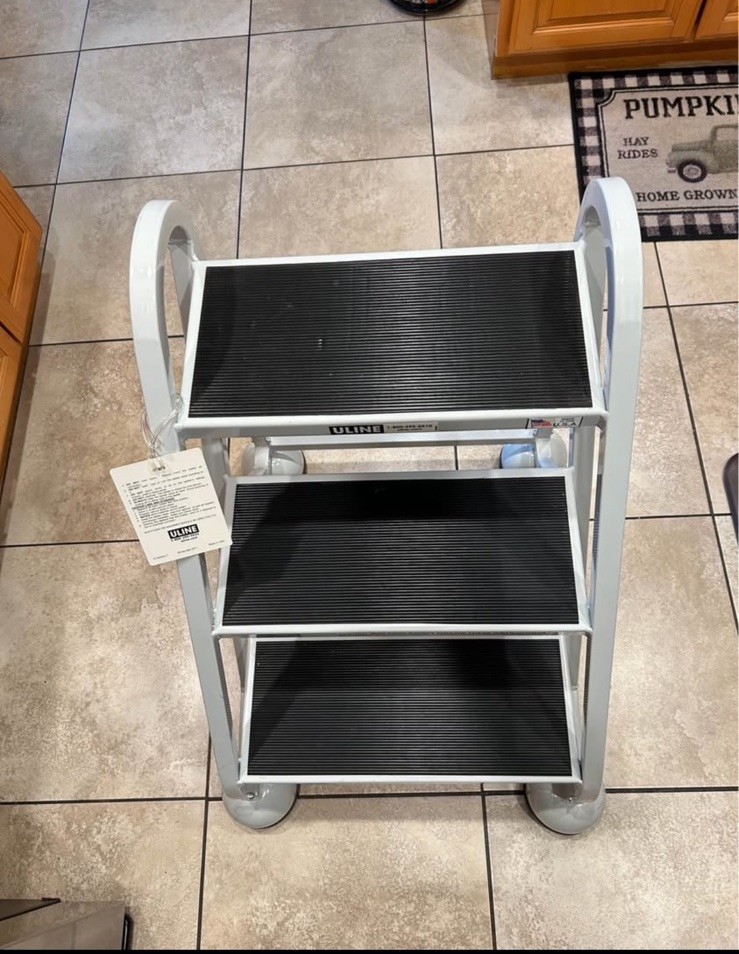 LIGHTLY USED ULINE H-969 Rolling Step Ladder – 3 Steps In gray