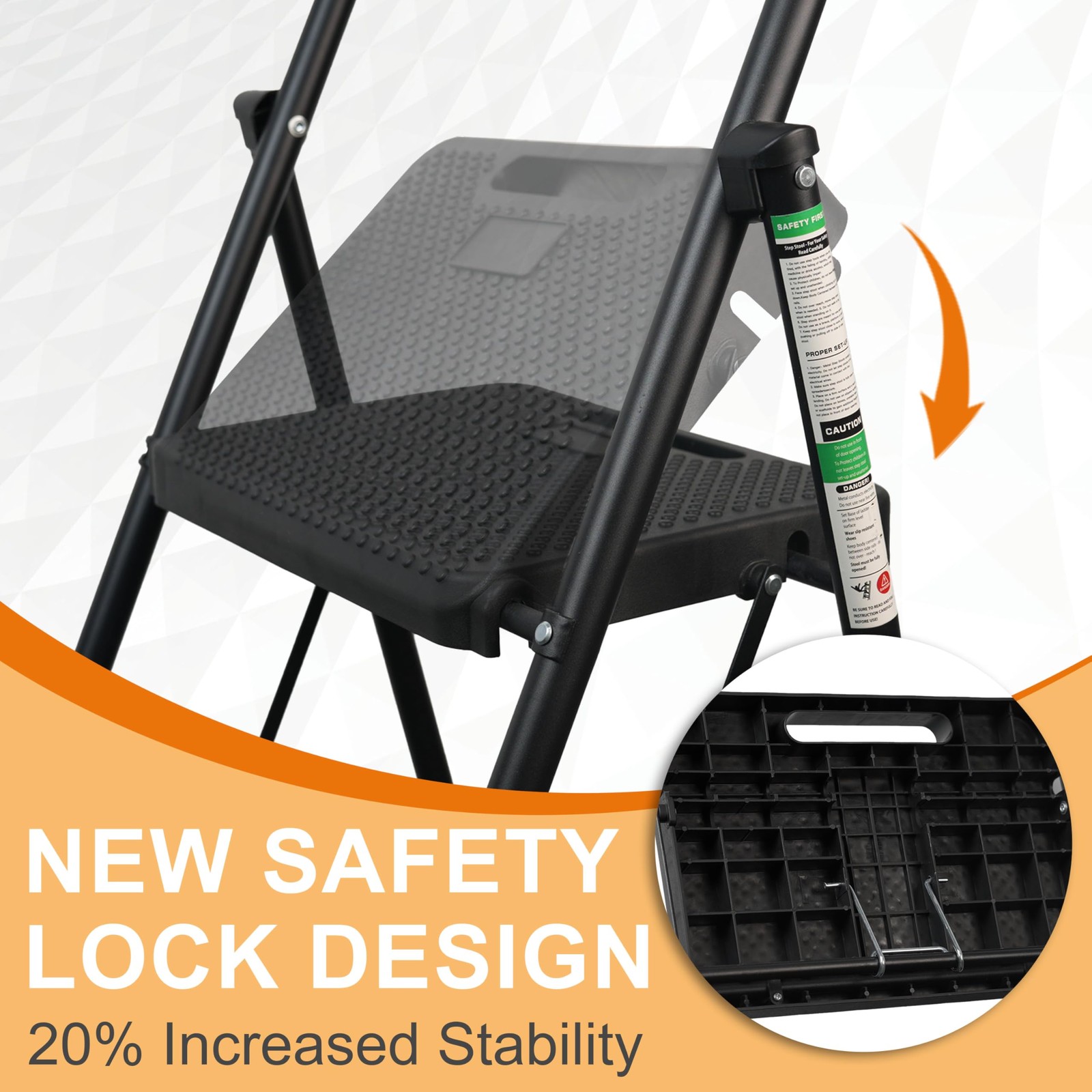 Arbusb Step Ladder, Folding Stool with Wide Anti-Slip 2-step, Black