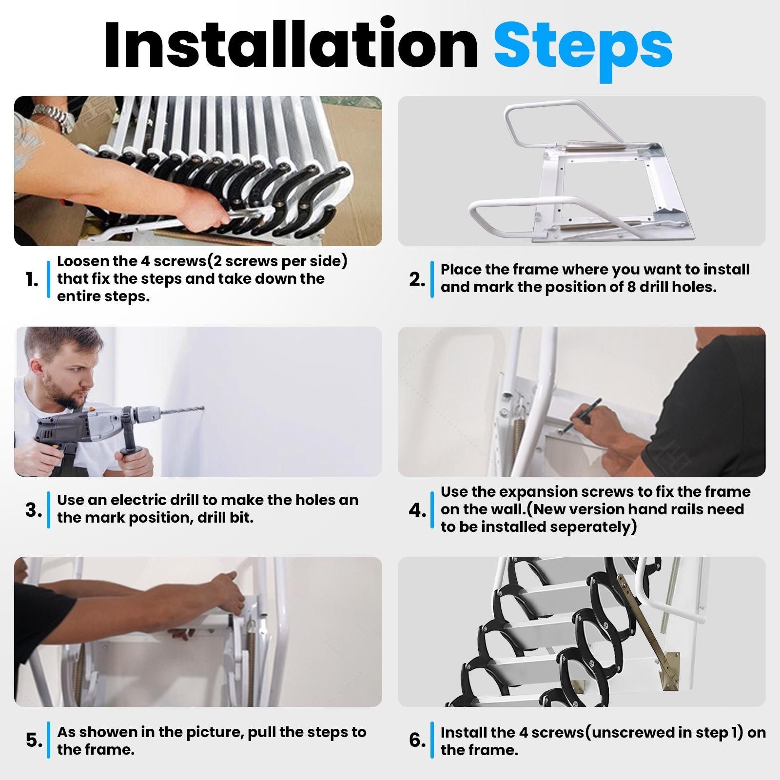 1102LBS Wall Mounted Attic Ladder Wall Mounted Expansion Folding 3M Practical