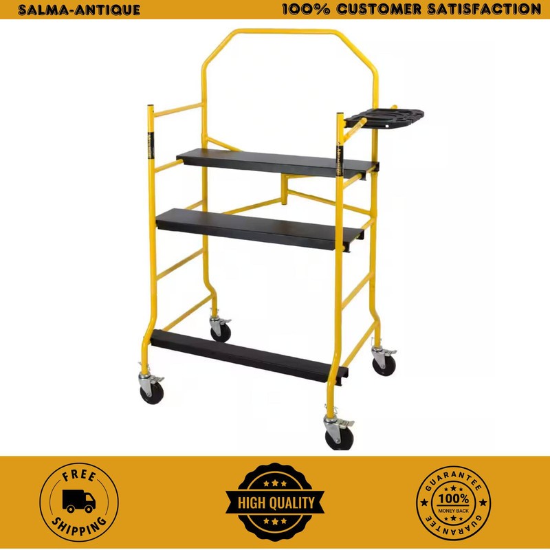 Jobsite Scaffold Work Platform w/ Safety Rail Tool Tray 900 lb Capacity