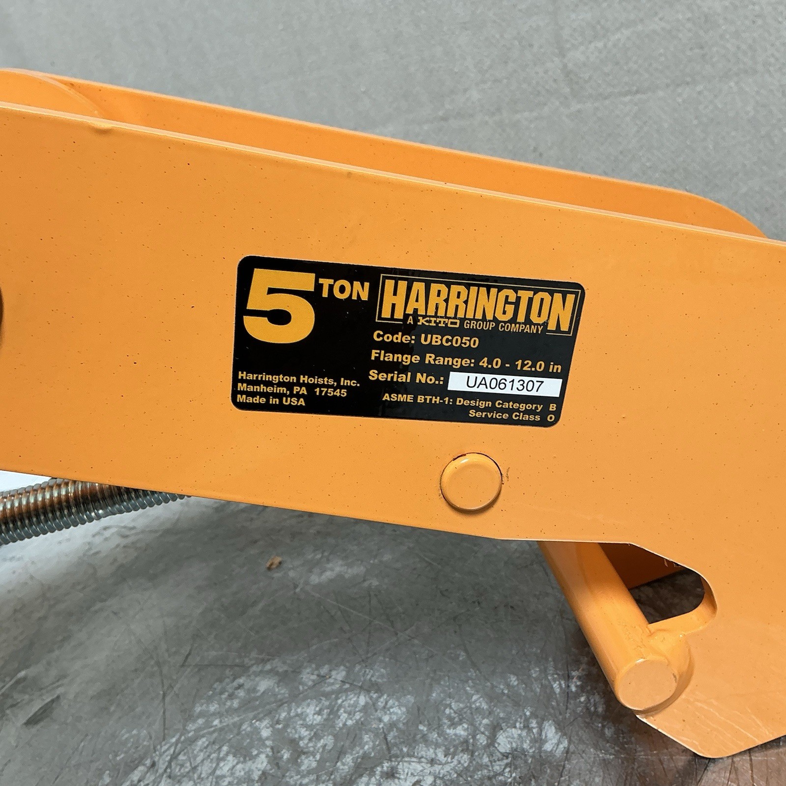 HARRINGTON UBC050 Beam Lifting Clamp Steel 4″-12″ Jaw