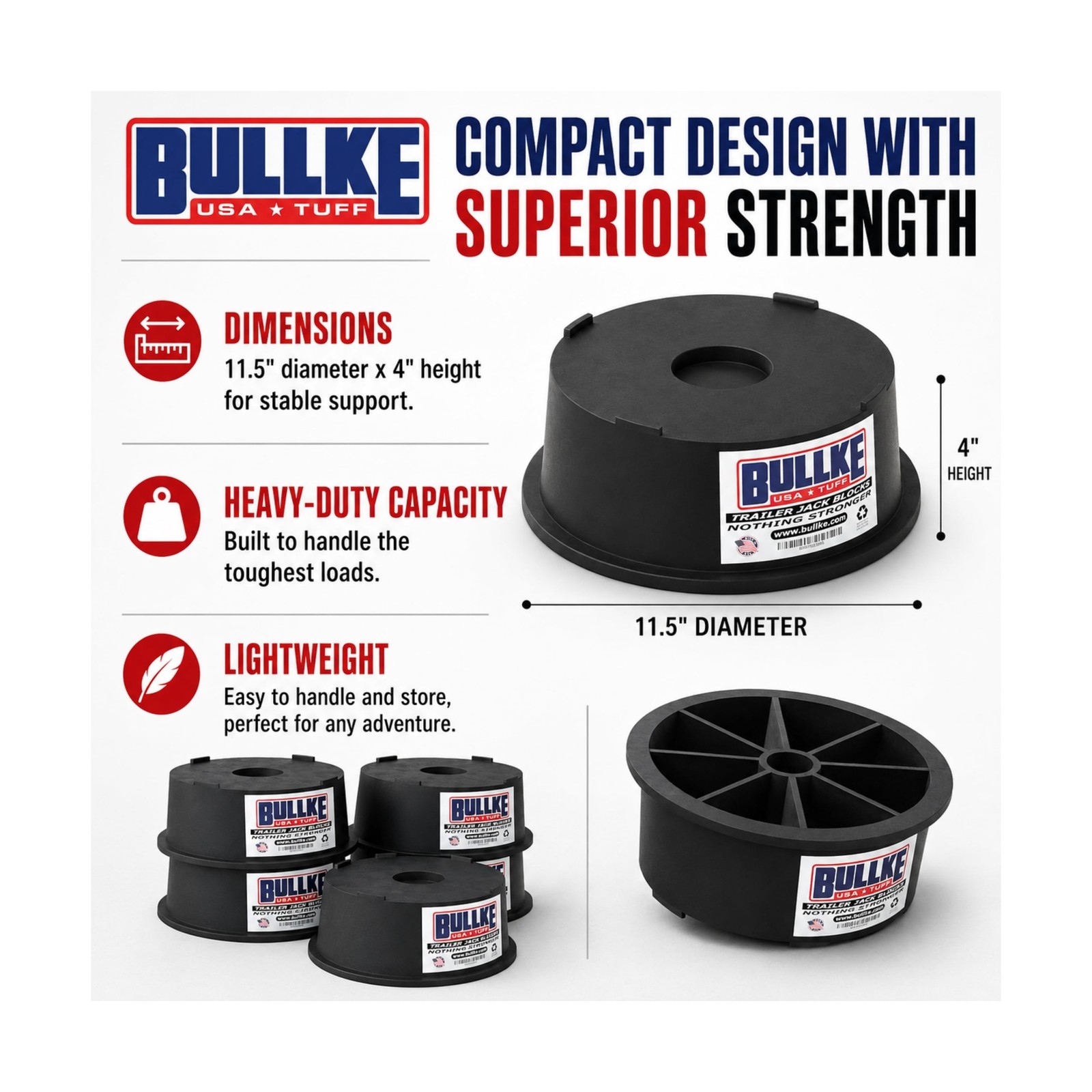 BULLKE Trailer Jack Blocks 4-Pack, USA-Made Heavy Duty RV Leveling Blocks, St…