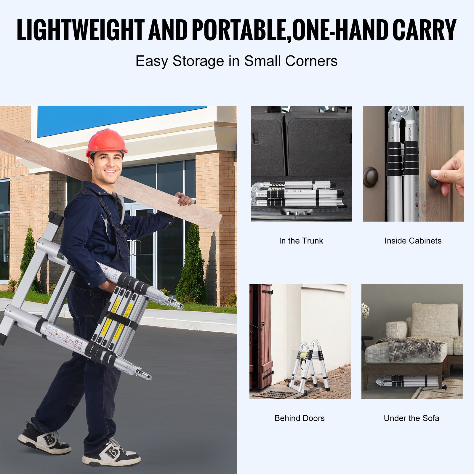 Telescoping Ladder, 12.5FT A – Shape Aluminum Extension Ladder Lightweight