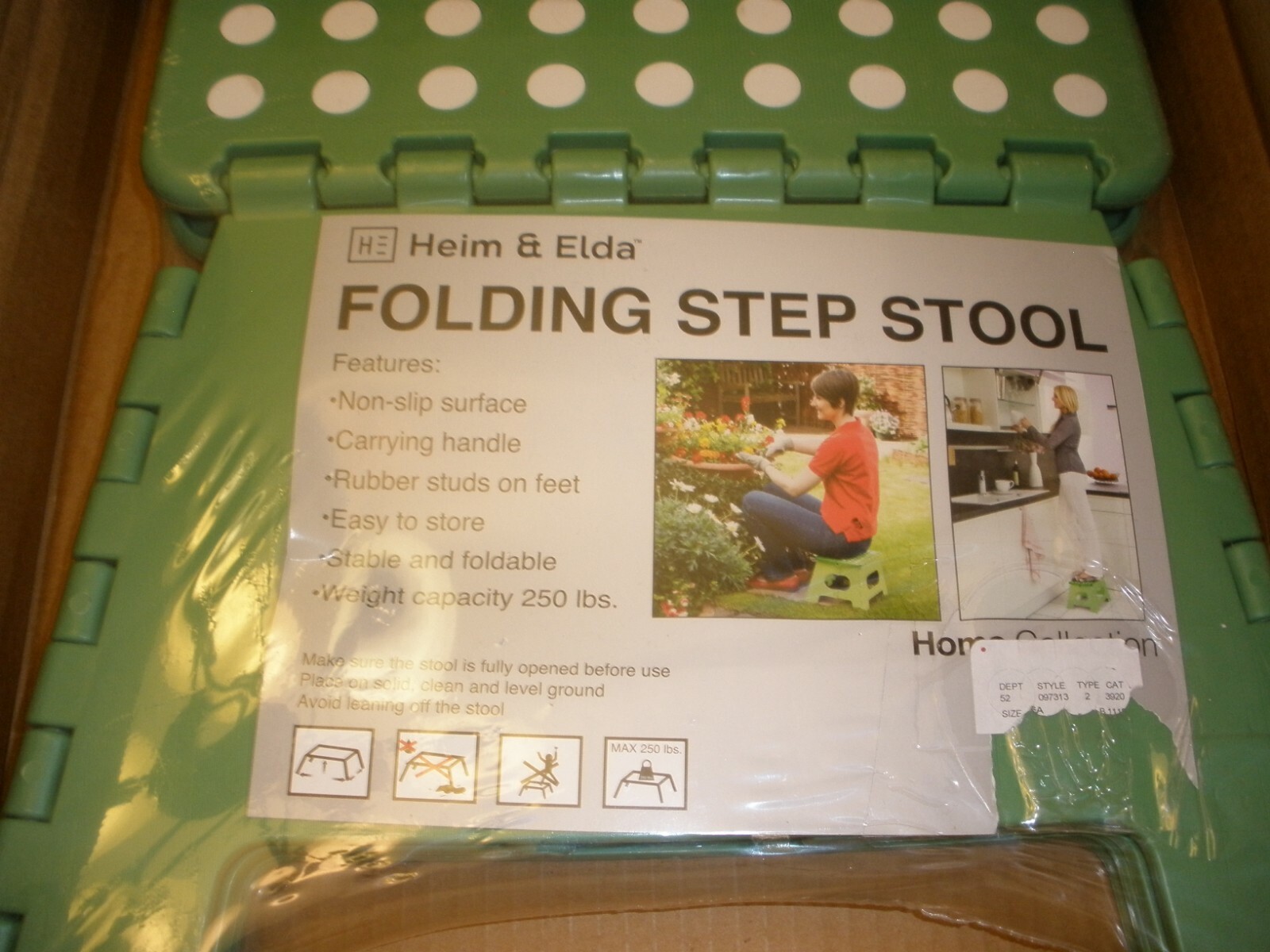 NEW Heim & Elda Folding Step Stool Green 250 lb Weight Capacity