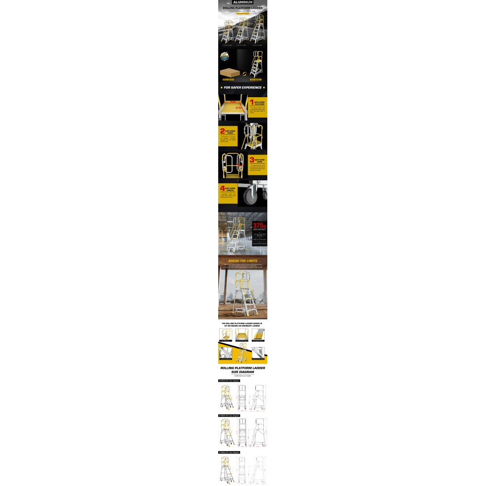 5 Step 375 Lbs Aluminum Rolling Platform Ladder Rolling Work Cart