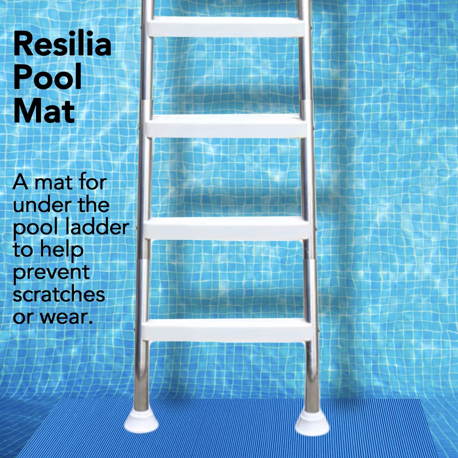 RESILIA Stay-Put Swimming Pool Ladder Mat – Non-Slip, 36″ x 36″, Powder Blue