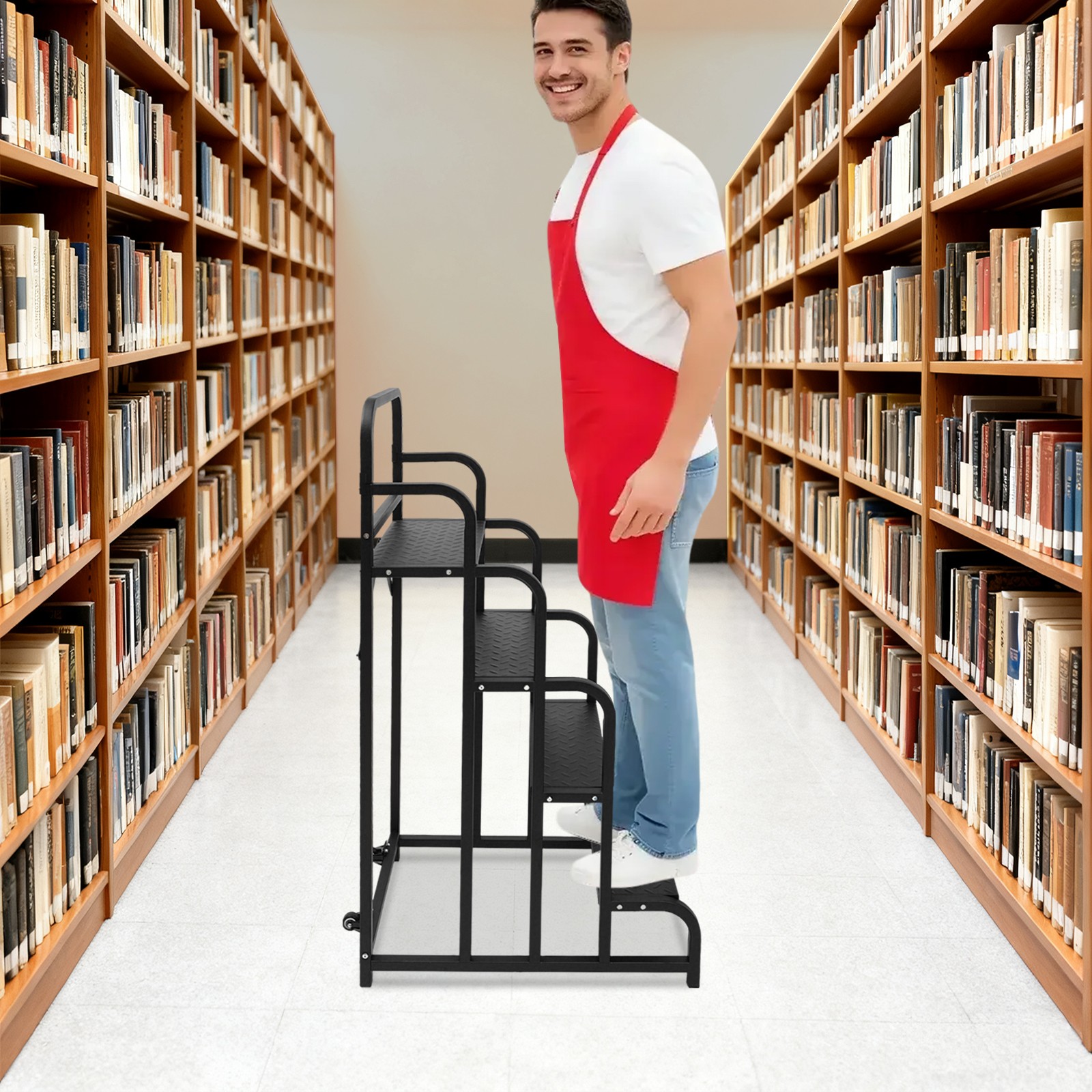 4-Step Stair Industrial & Warehouse Stair Rolling Stair Ladder w/ Wheels 150kg