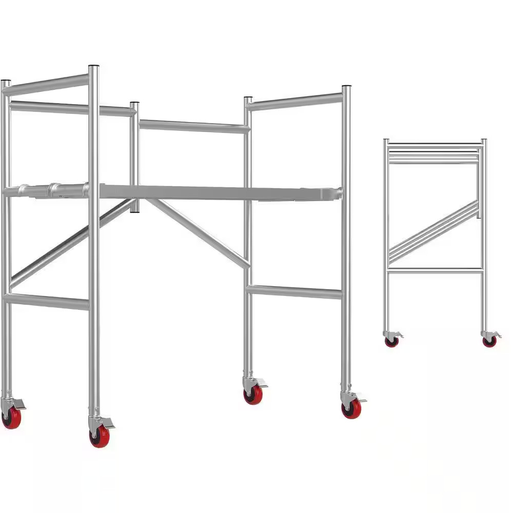 4 Ft. X 2 Ft. Galvanized Pipe Rolling Scaffolding Work Platform with Wheels 500