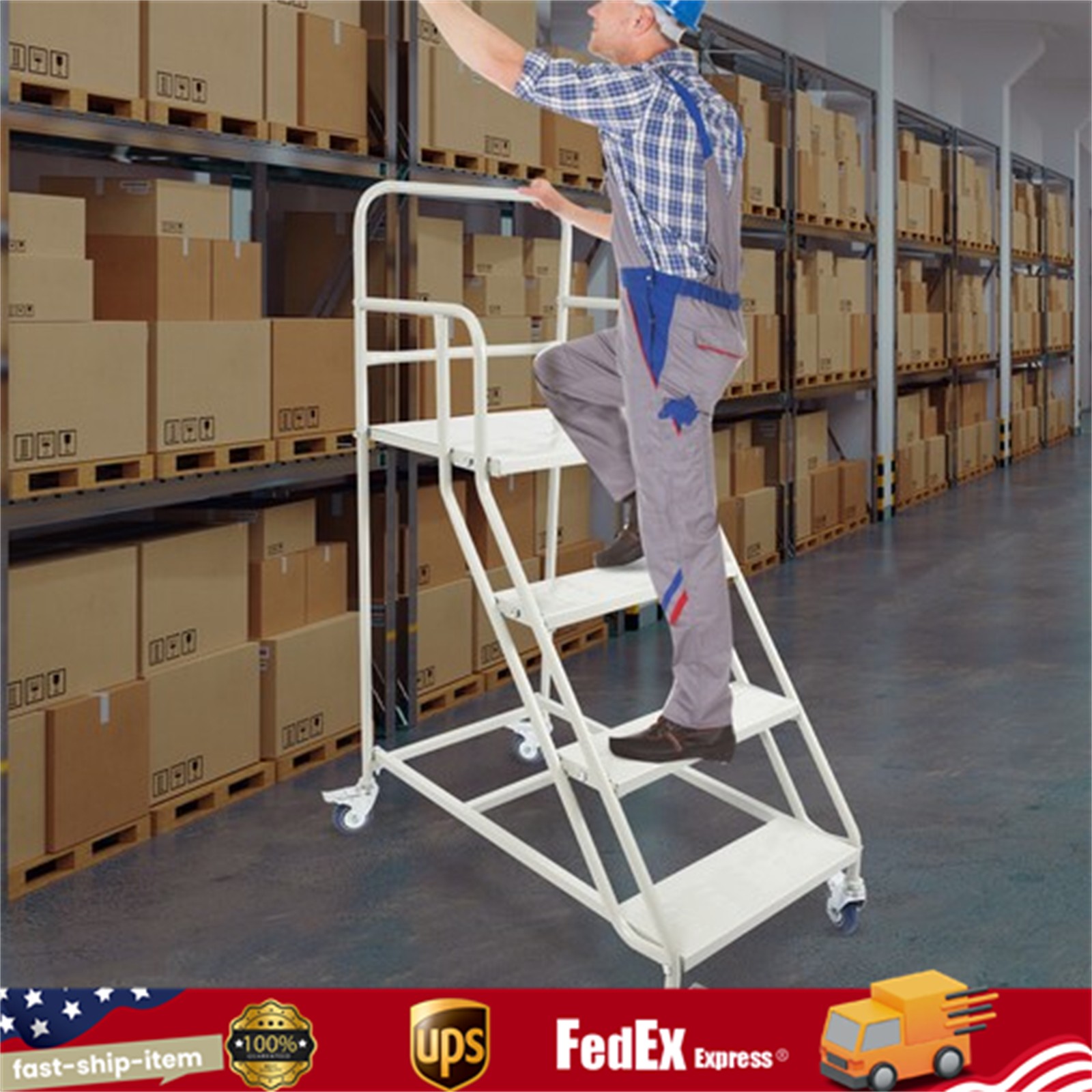 400kg 4 Step Rolling Stair Industrial & Warehouse Stair Ladder Floor Standing