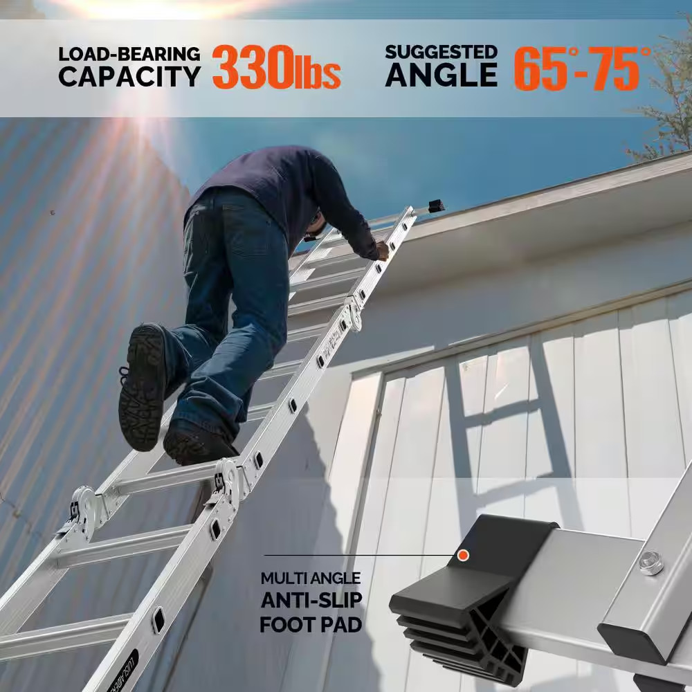 15.5 Ft. Reach 330 Lb. Aluminium 7-In-1 Folding Ladder, Heavy Duty Combination M