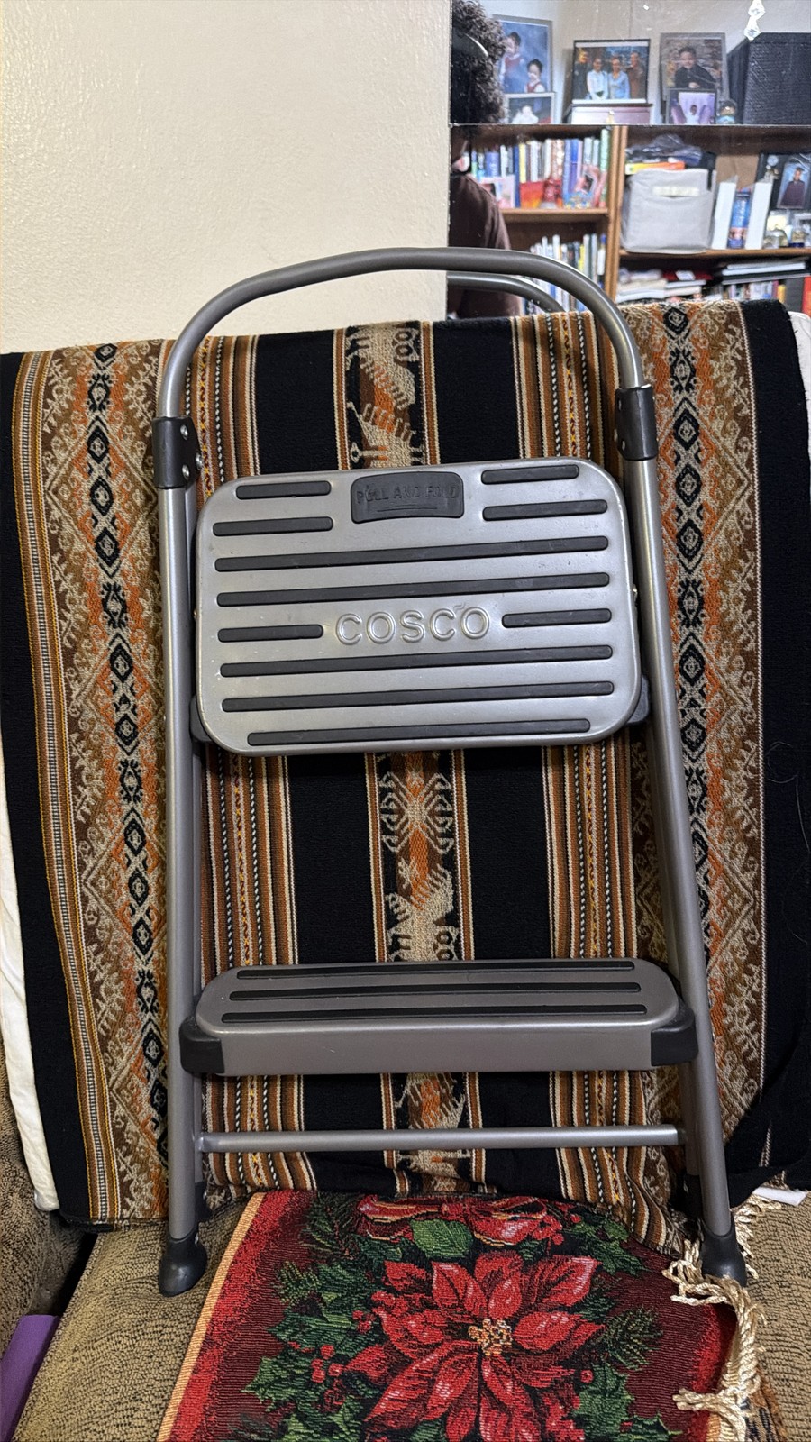 Cosco 2-Step Folding Steel Ladder Gray Metal Wide Anti-Slip Pedal