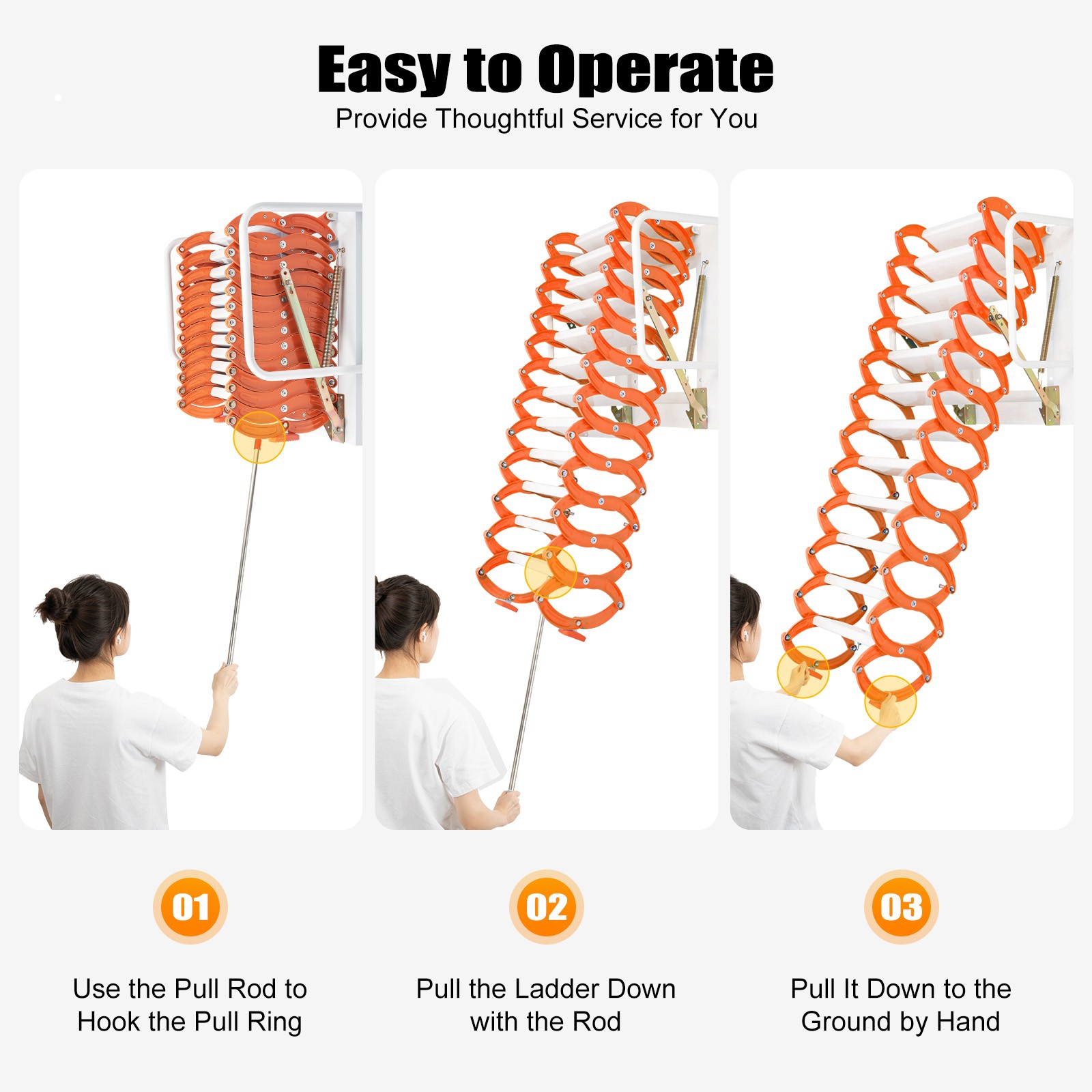 12 Steps Attic Ladder Folding Loft Ladder Wall Mounted Pull Down Attic Stairs