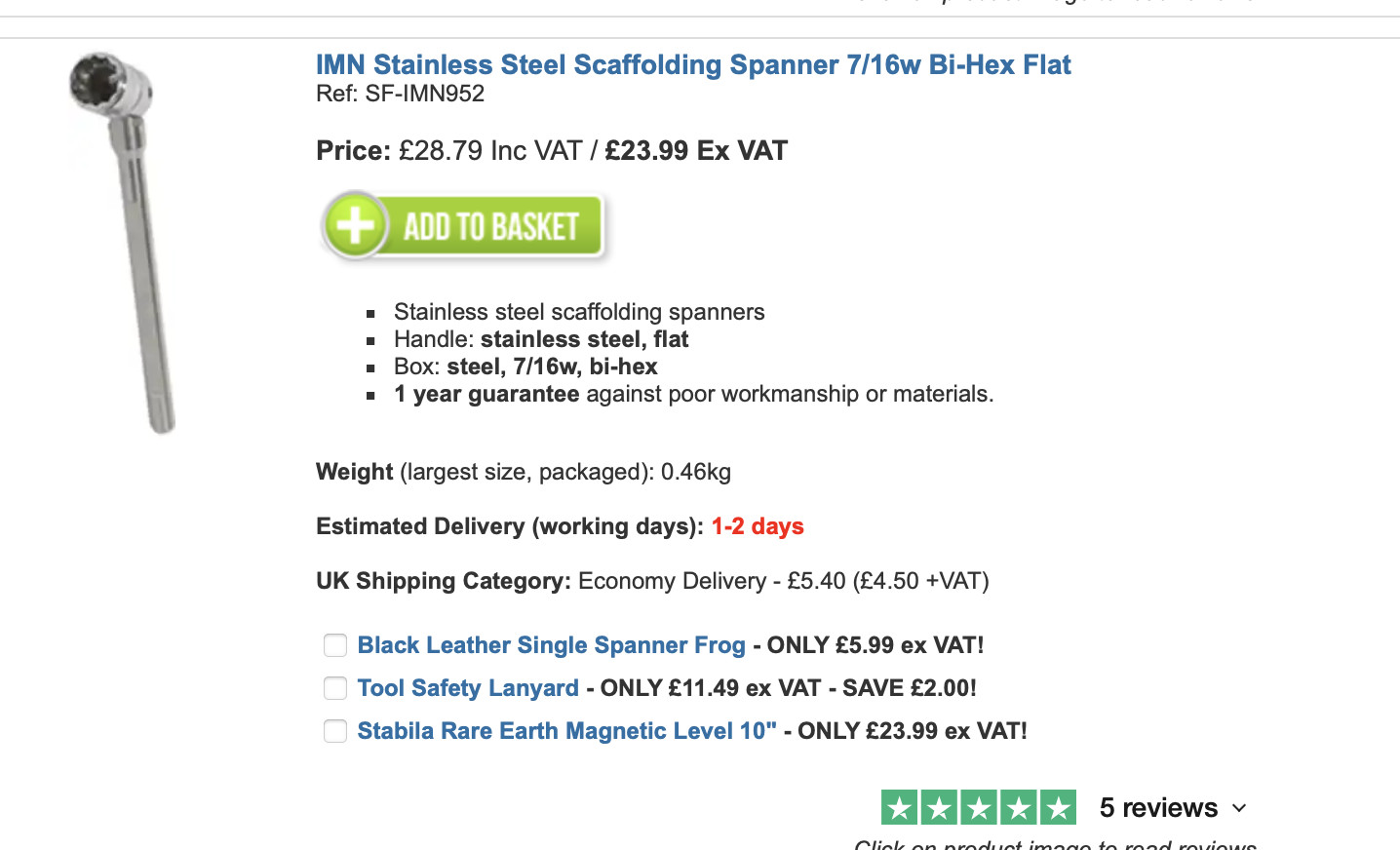 IMN Scaffold Wrench 7/16w HEX Flat – High Quality