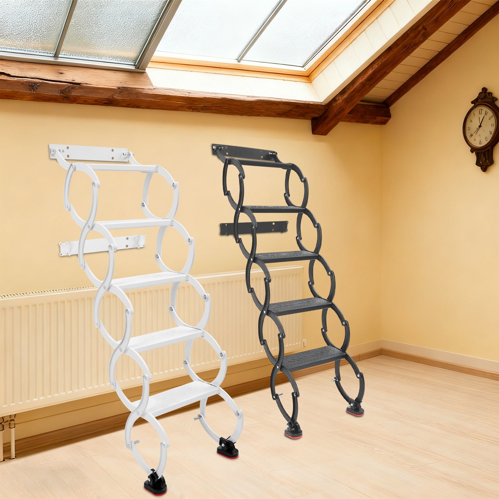 5 Step Wall Mounted Folding Ladder Telescoping Ladders Retractable Folding Stair