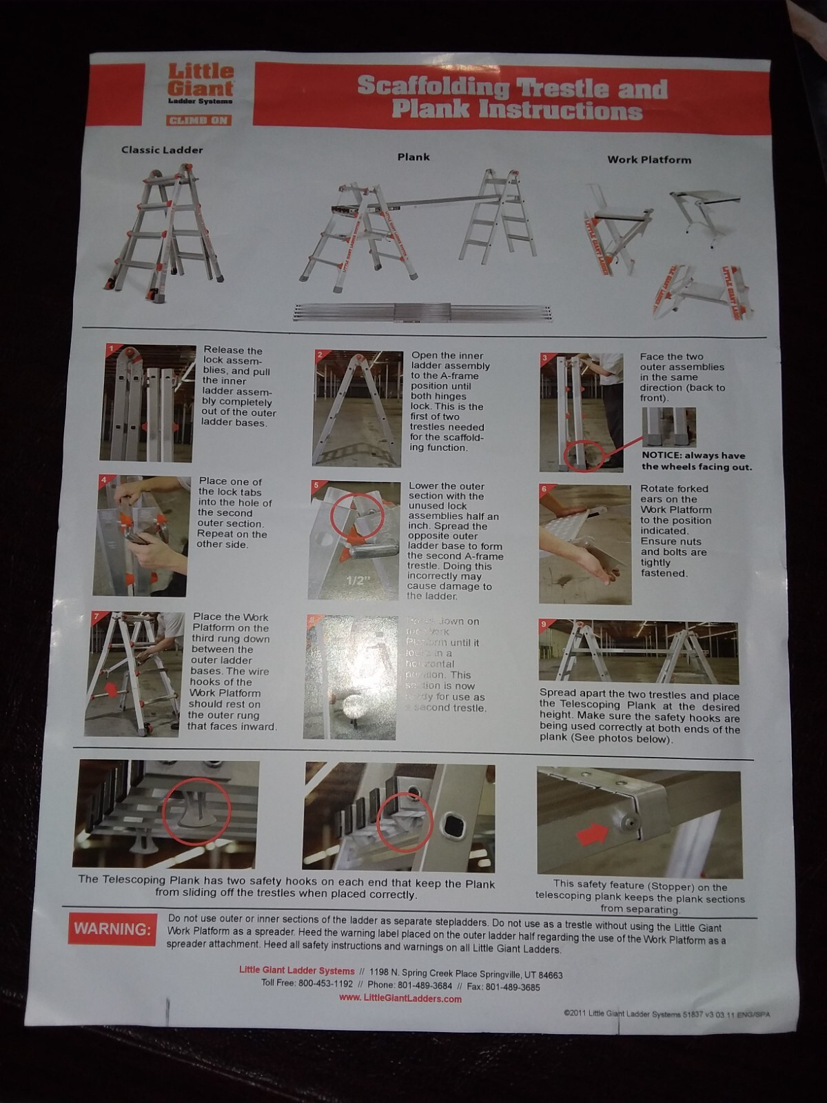 10-16 ft. Little Giant Telescopic Plank scaffold staging aluminum 250lb max load
