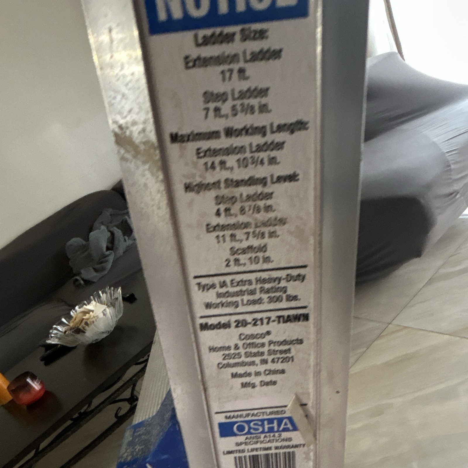 Cosco 17 ft Extension Ladder Type IA Multi-Position, Model 20-217-TIAWN