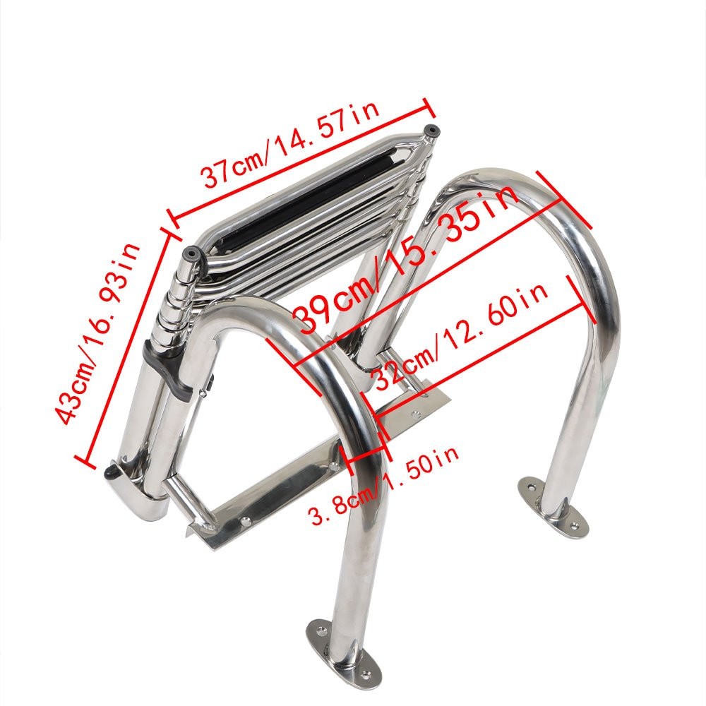 2 3 4 5 Step Stainless Steel Telescoping Foldable Boat Ladder with Hand Railing