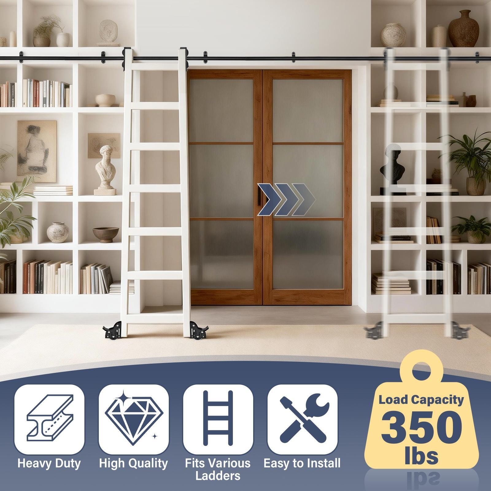 Rolling Library Sliding Ladder Hardware Kit with Brake 10FT Round Tube New
