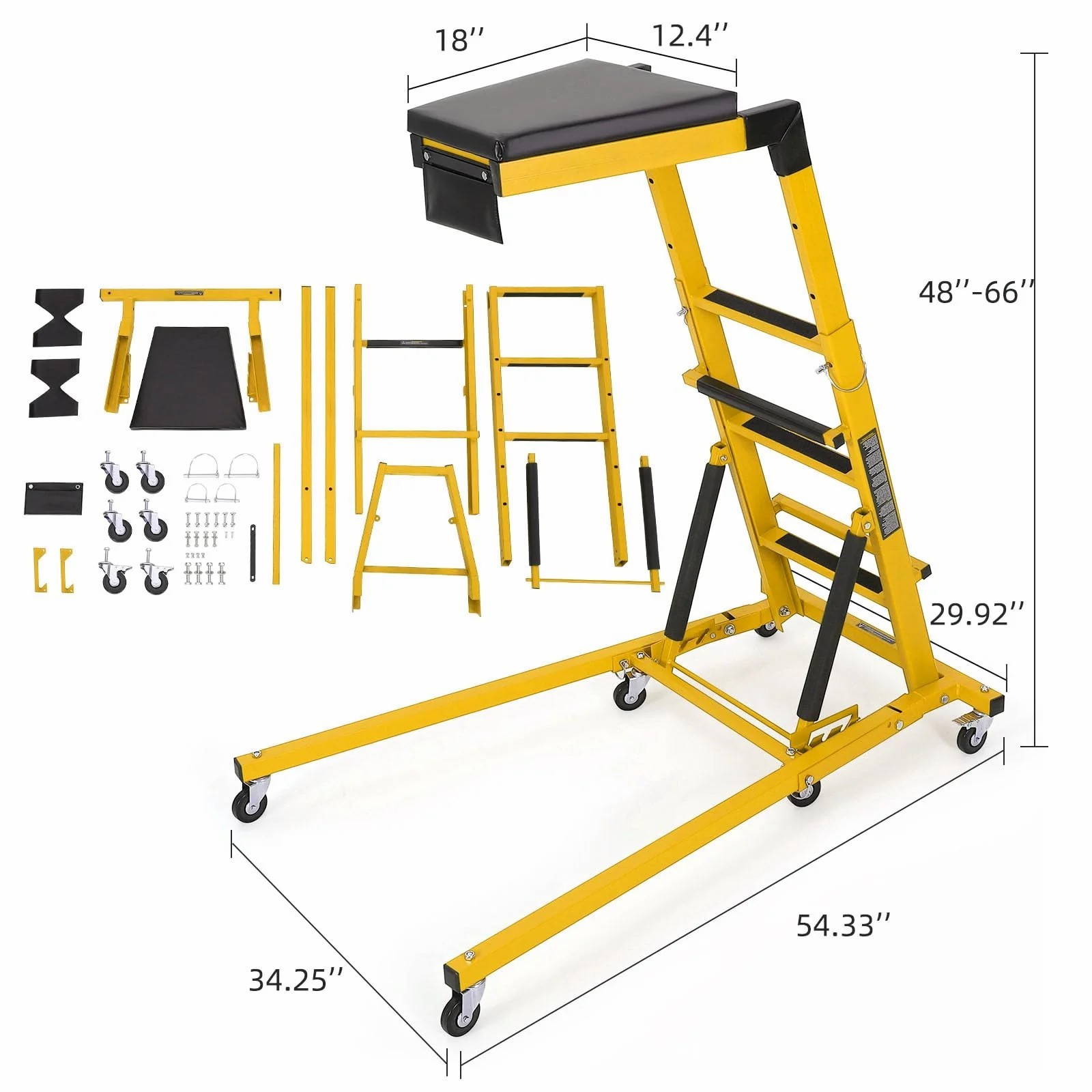 Topside Automotive Engine Creeper 400LBS Foldable 6 Casters Thick Cushion Yellow