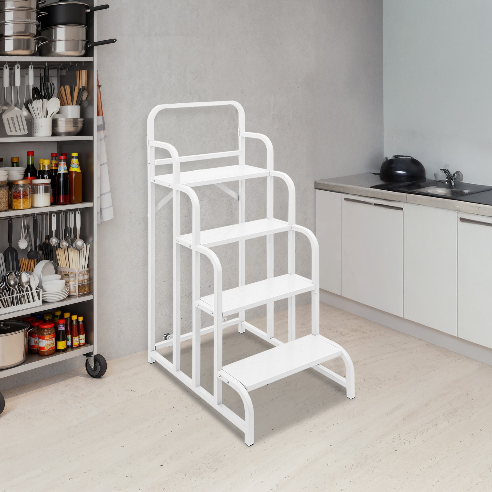 150kg 4-Step Stair Industrial & Warehouse Rolling Stair w/ Wheels Ladder Stair