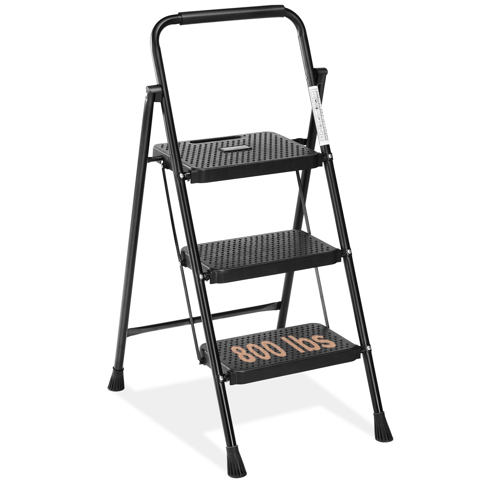 Sweetcrispy Folding 3 Step Ladder Stool – ‎3 800 Max Load, Black