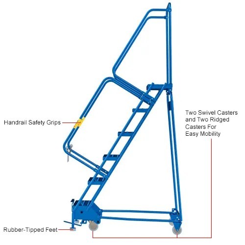 NEW 6 Step Steel Rolling Ladder, 24″W Perforated Step!!
