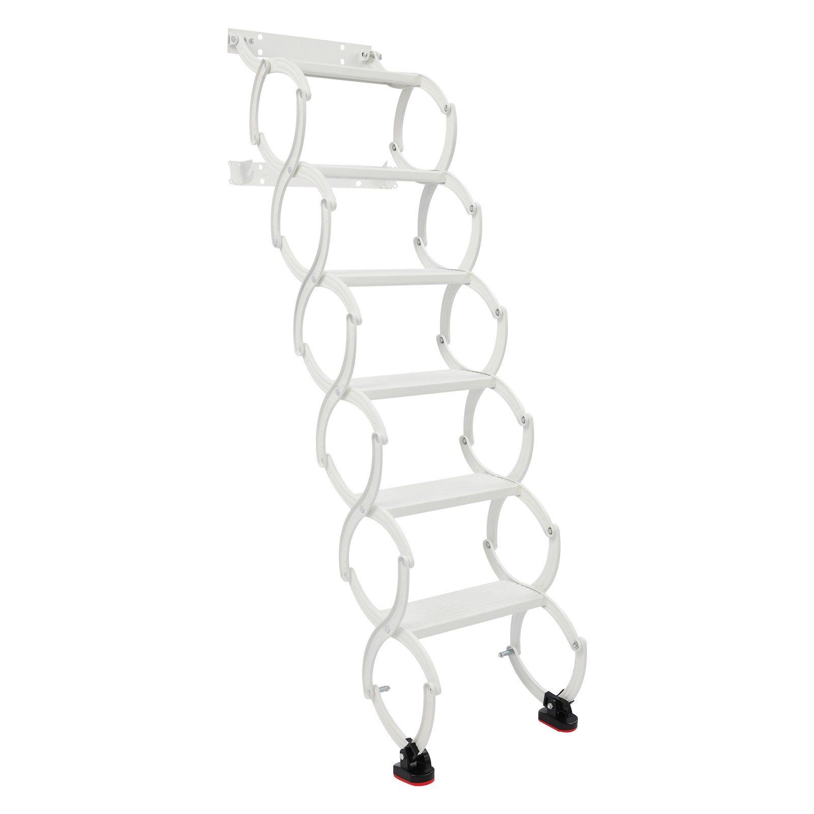 Wall Mounted Folding Ladder,White Step Ladders,6-Steps Retractable Folding Stair