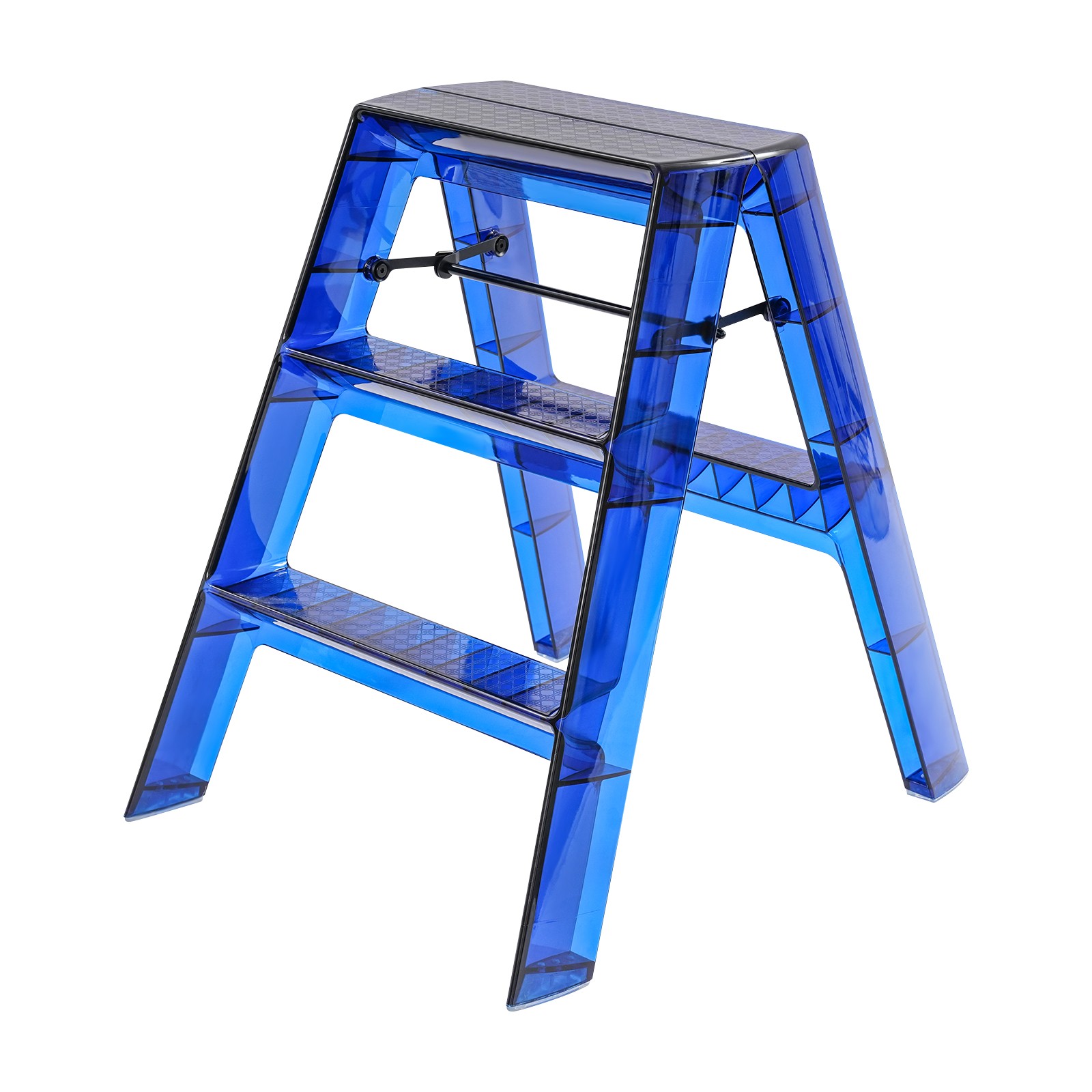 3-Step Folding Ladder Blue Household Portable Stepladder 330lbs Capacity Compact
