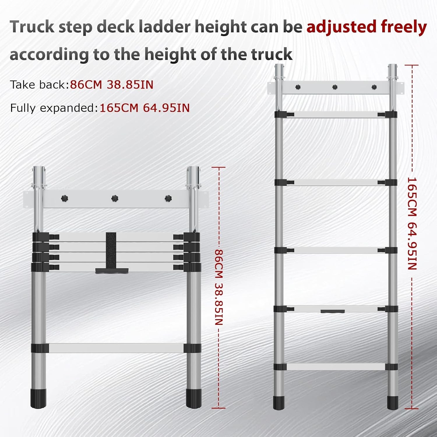 65″ Heavy Duty Truck Step Deck Ladder, Adjustable & Extendable