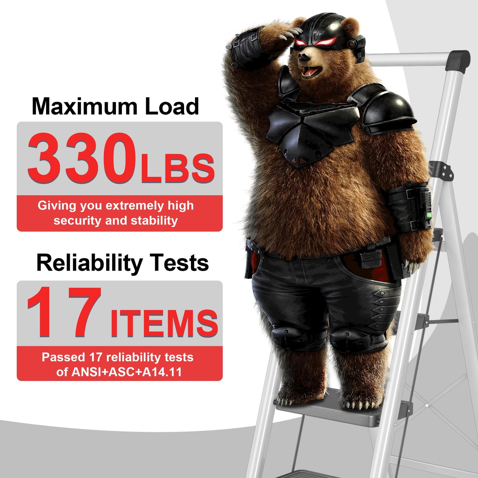 DIAMONDFORGE 4 Step Ladder with Handle, Foldable 4 Step, Black Grey