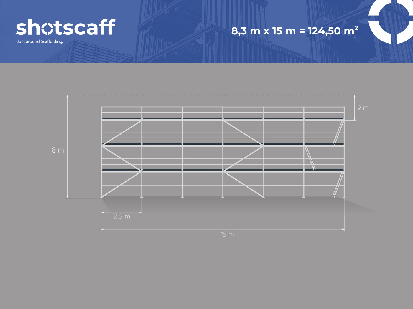 Scaffold Facade Steel 125m2 WOODEN FLOOR 2.5m scaff 74 now with free shipping