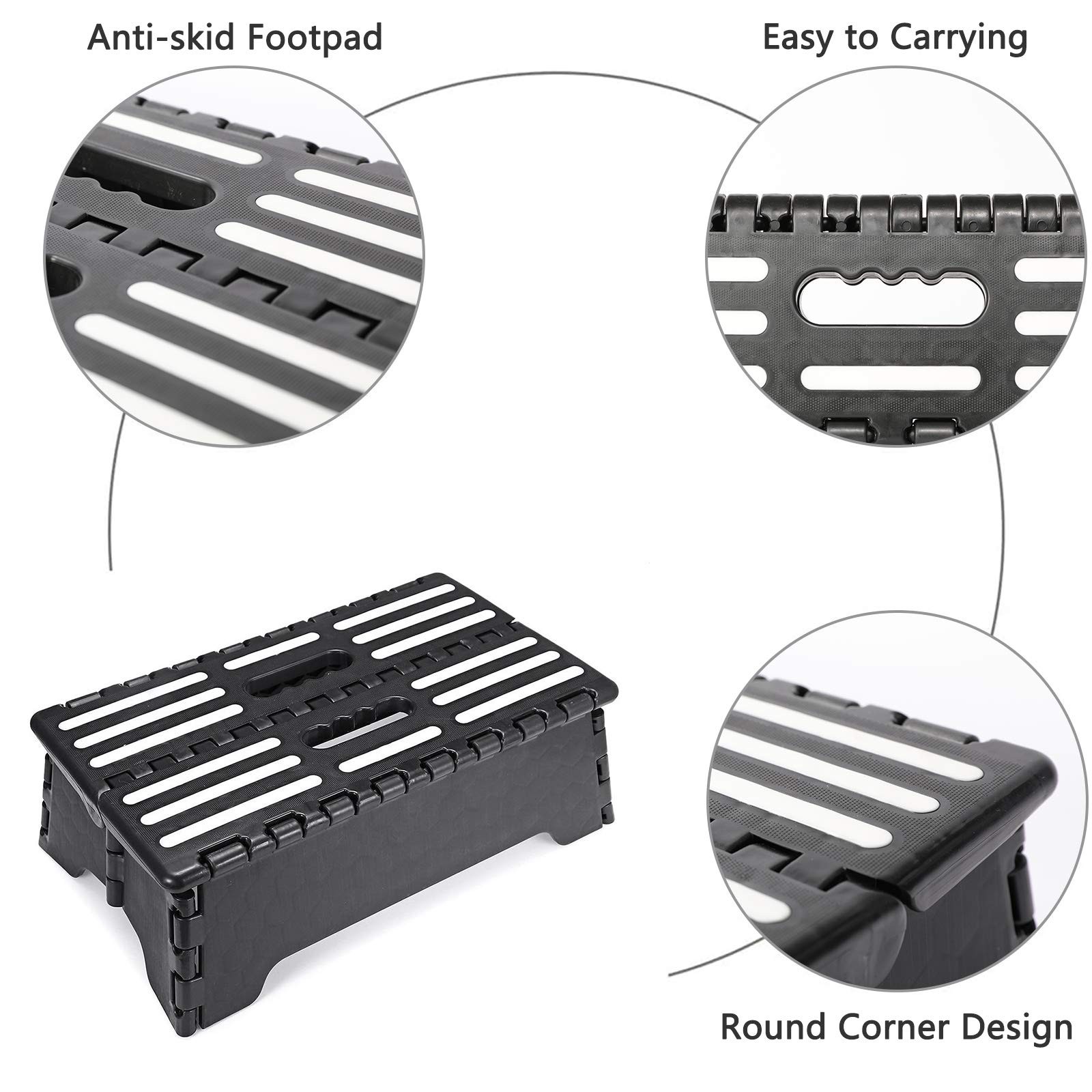 5 Inch Folding Step Stool with Non-Slip Mat. Made 1 Count (Pack of 1), Black
