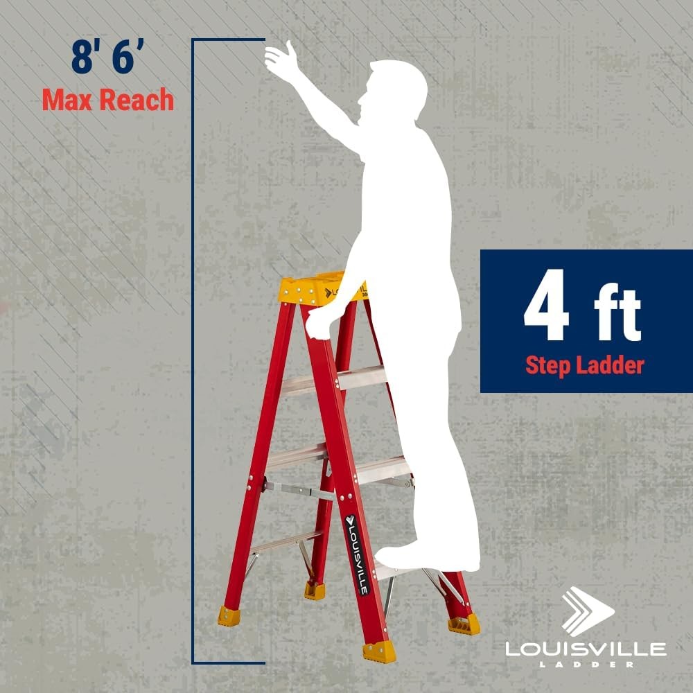 Louisville Ladder 4-Foot Fiberglass Step Ladder, 300-Pound Load 4 feet, Red